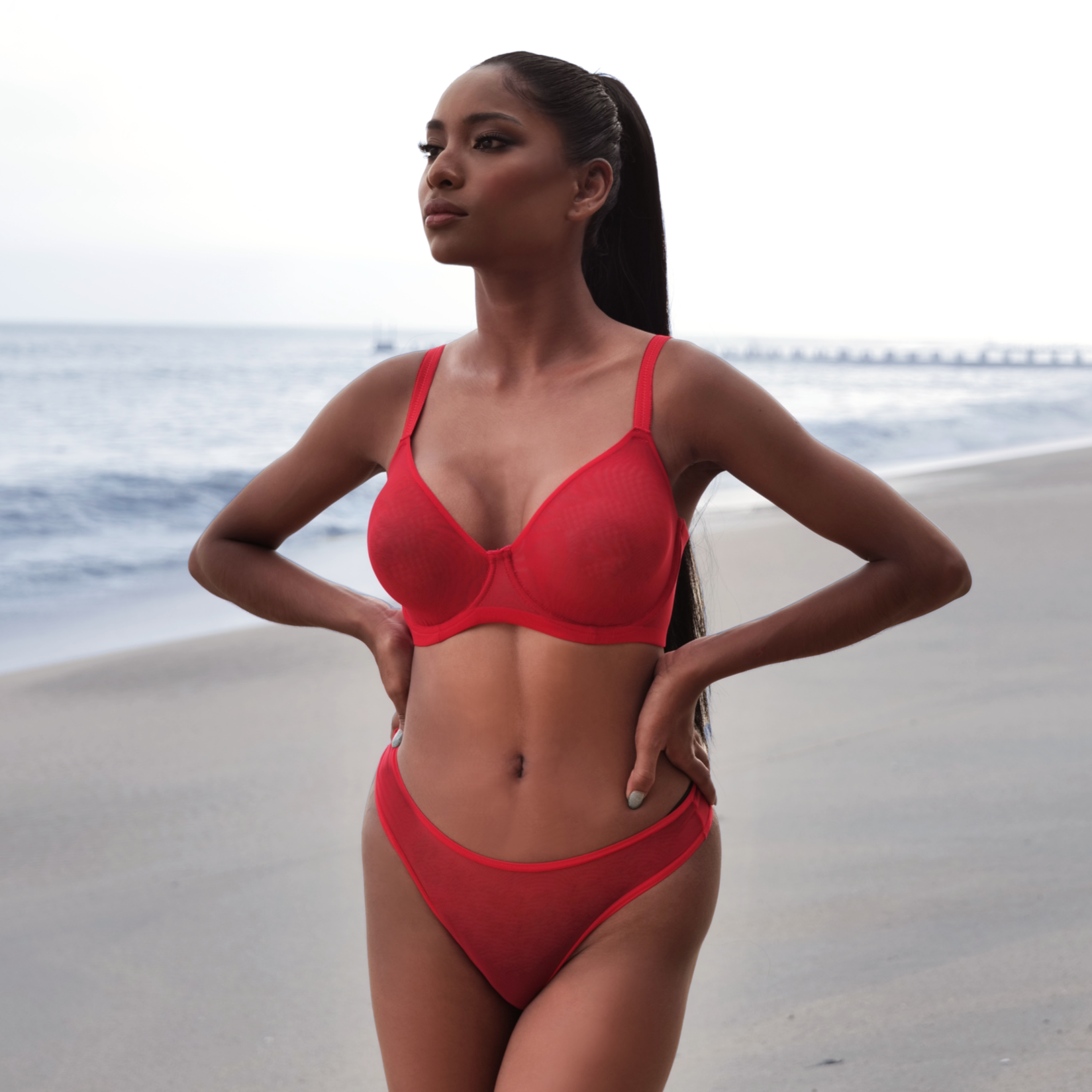 The Julie Everyday Sheer Mesh Thong in Lobster Red | Amour Caché Lingerie