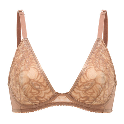 Cristal Wireless Pocketed Tiger Leavers Lace Bralette